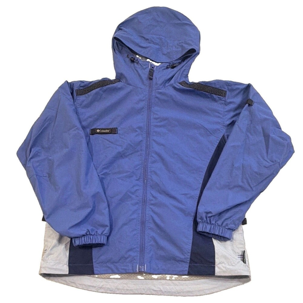 Columbia Women’s Packable Hooded Full Zip Windbreaker Jacket Blue/Gray S